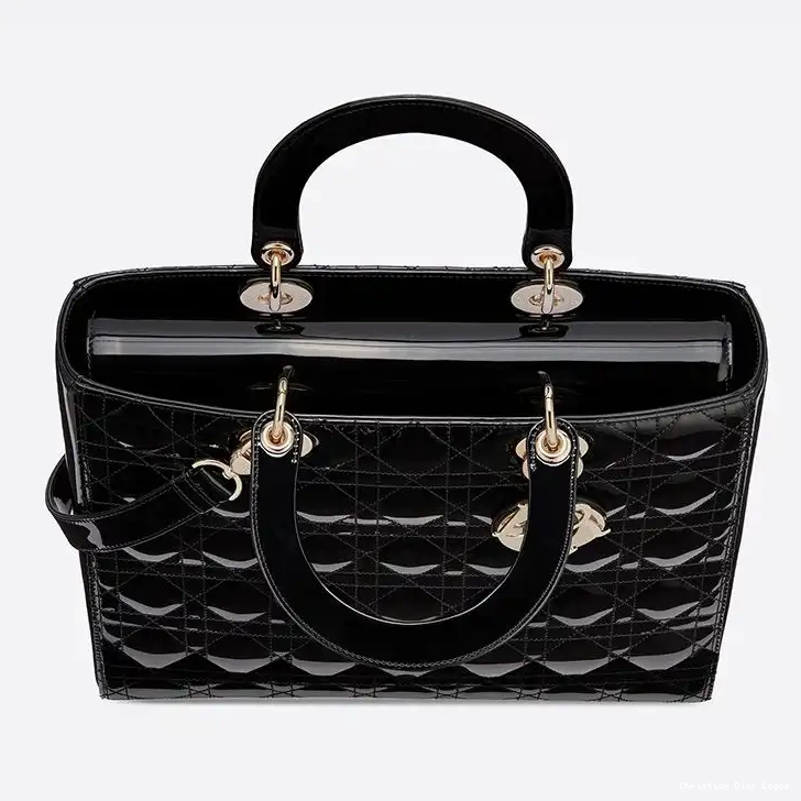 Cheap Patent Calfskin Lady Dior Large Gold Black Bag Cannage 0704 Luxury